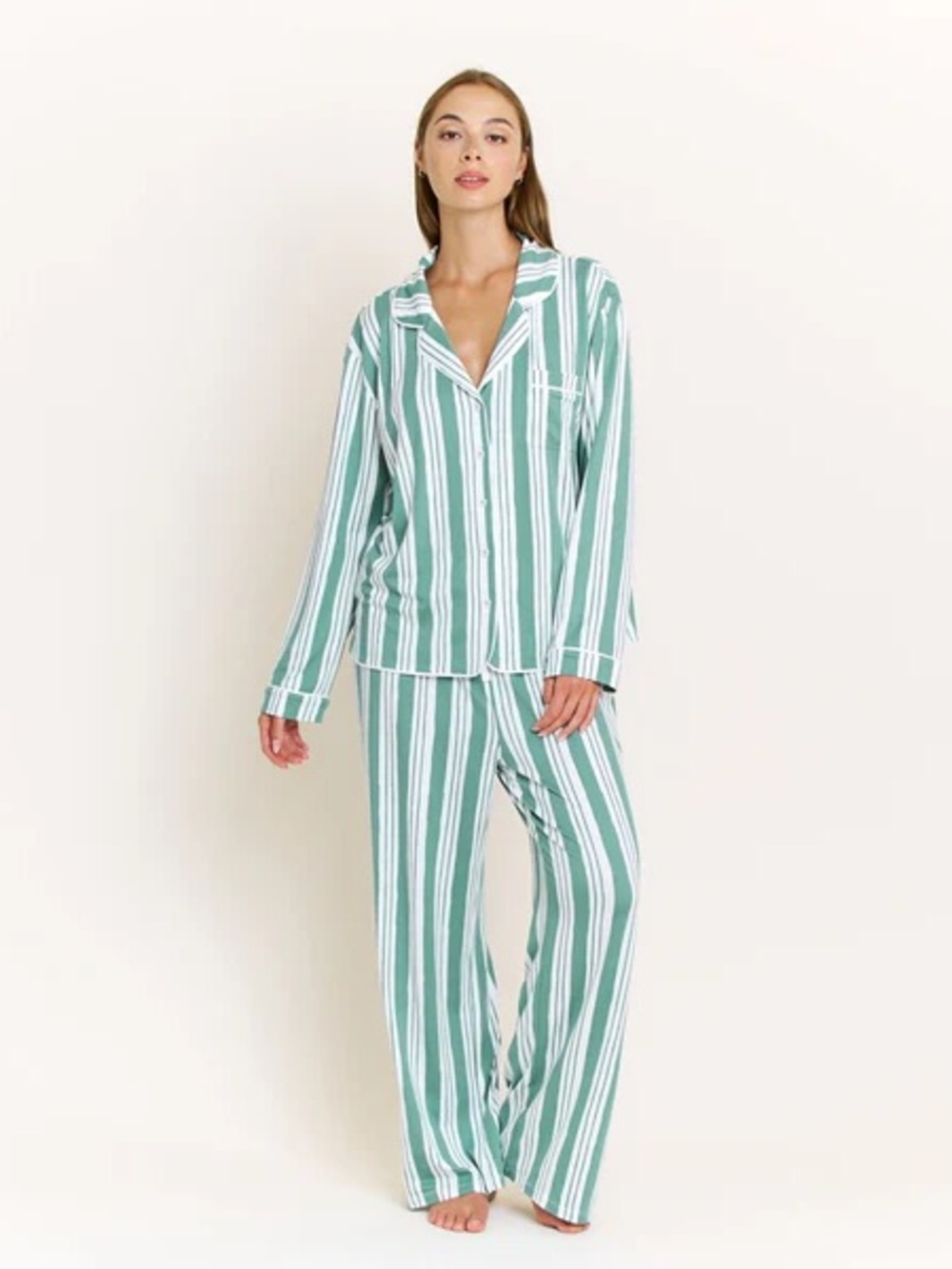 Honeydew Good Times Favorite PJ Pajama Pants Set Green White Striped Size Medium